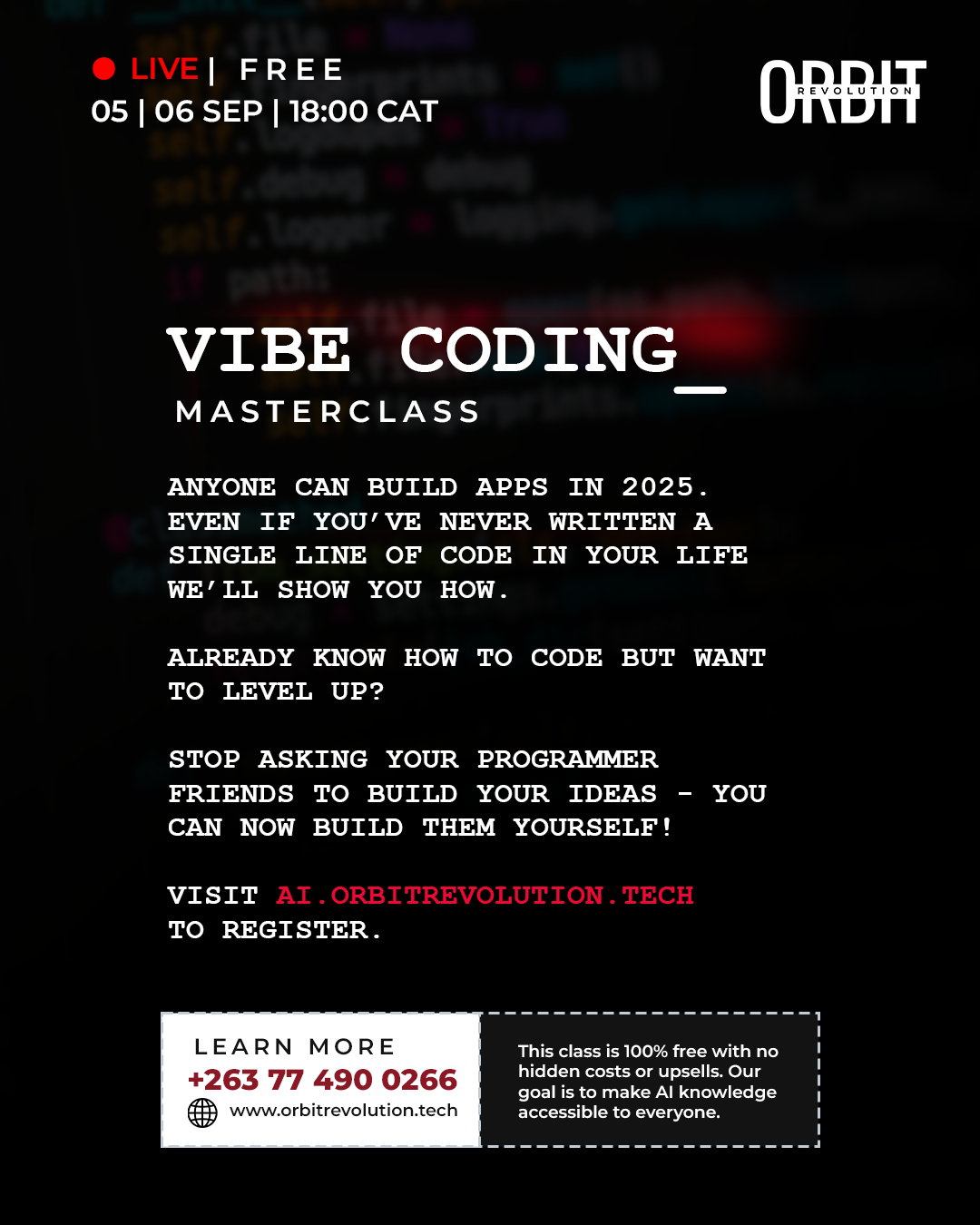 Vibe Coding Masterclass - Day 1 flyer